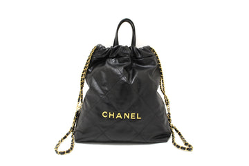 Top Quality Chanel Black Top Quality Chanel 22 Calfskin Leather Drawstring Chain Backpack