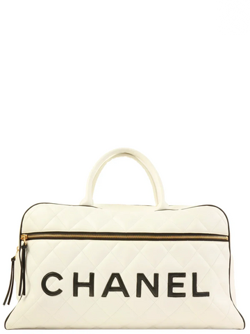 Top Quality Chanel Around 1995 Made Bicolor Big Logo Stitch Boston Bag White/Black