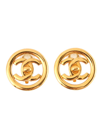 Top Quality Chanel 1997 Made Round Cc Mark Cutout Earrings Gold