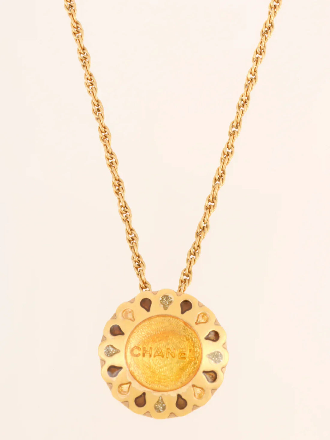 Top Quality Chanel 1999 Made Round Teardrop Design Logo Necklace Gold/Multi