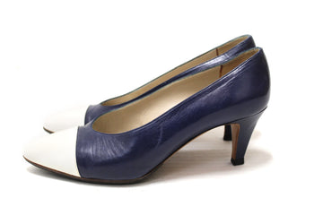Top Quality Chanel Navy and White Leather Pointed Heel size 35.5