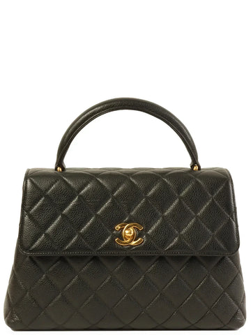 Top Quality Chanel Around 1997 Made Caviar Skin Turn-Lock Top Handle Bag Black