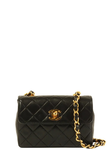 Top Quality Chanel Around 1990 Made Straight New Turn-Lock Mini Chain Bag Black