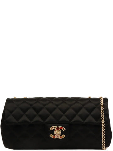 Top Quality Chanel Around 2008 Made Silk Satin Gripoix Turn-Lock Chain Bag Black/Gold/Multi