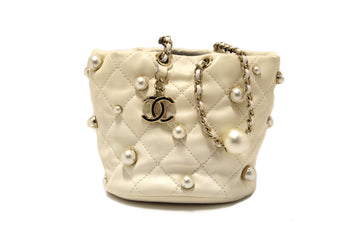 Top Quality Chanel Quilted Lambskin with Pearls Mini Drawstring Bucket Bag