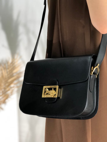 CELINE Horse carriage Leather Crossbody Shoulder bag Black New 1:1 Old celine 4vjaaf