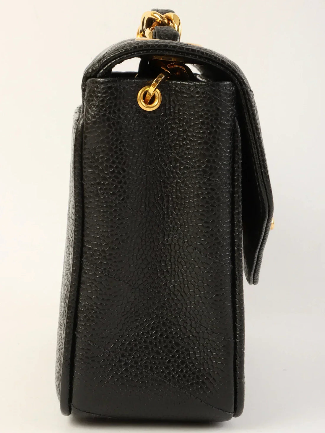 Top Quality Chanel Around 1995 Made Caviar Skin V Stitch Turn-Lock Chain Bag Black