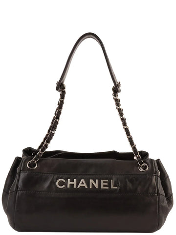 Top Quality Chanel Around 2005 Made Logo Plate Chain Shoulder Bag Black