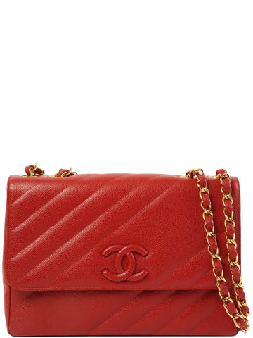 Top Quality Chanel Around 1995 Made Caviar Skin Mademoiselle Stitch Cc Mark Chain Top Handle Bag Red