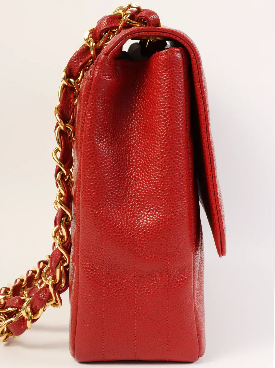 Top Quality Chanel Around 1995 Made Caviar Skin Mademoiselle Stitch Cc Mark Chain Top Handle Bag Red