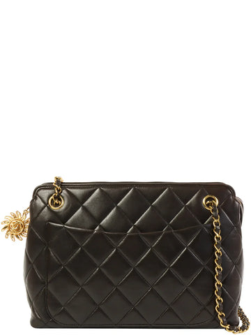 Top Quality Chanel Around 1995 Made Cc Mark Sun Motif Charm Chain Tote Bag Black