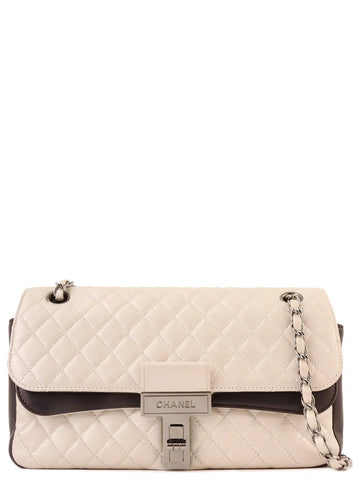 Top Quality Chanel Around 2008 Made Bicolor 2.55 Chain Shoulder Bag Pearl White/Black