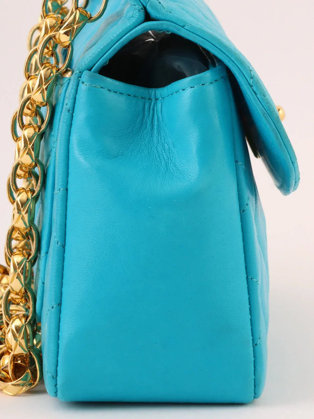 Top Quality Chanel Around 1990 Made Turn-Lock Bijoux Chain Bag Turquoise Blue