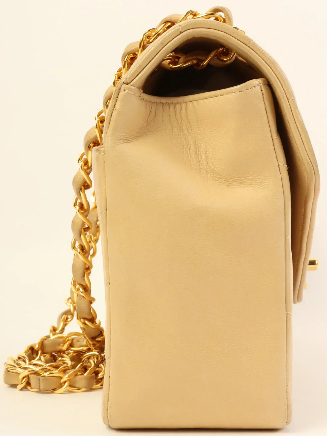 Top Quality Chanel Around 1995 Made Chevron Stitch V New Turn-Lock Chain Bag Beige