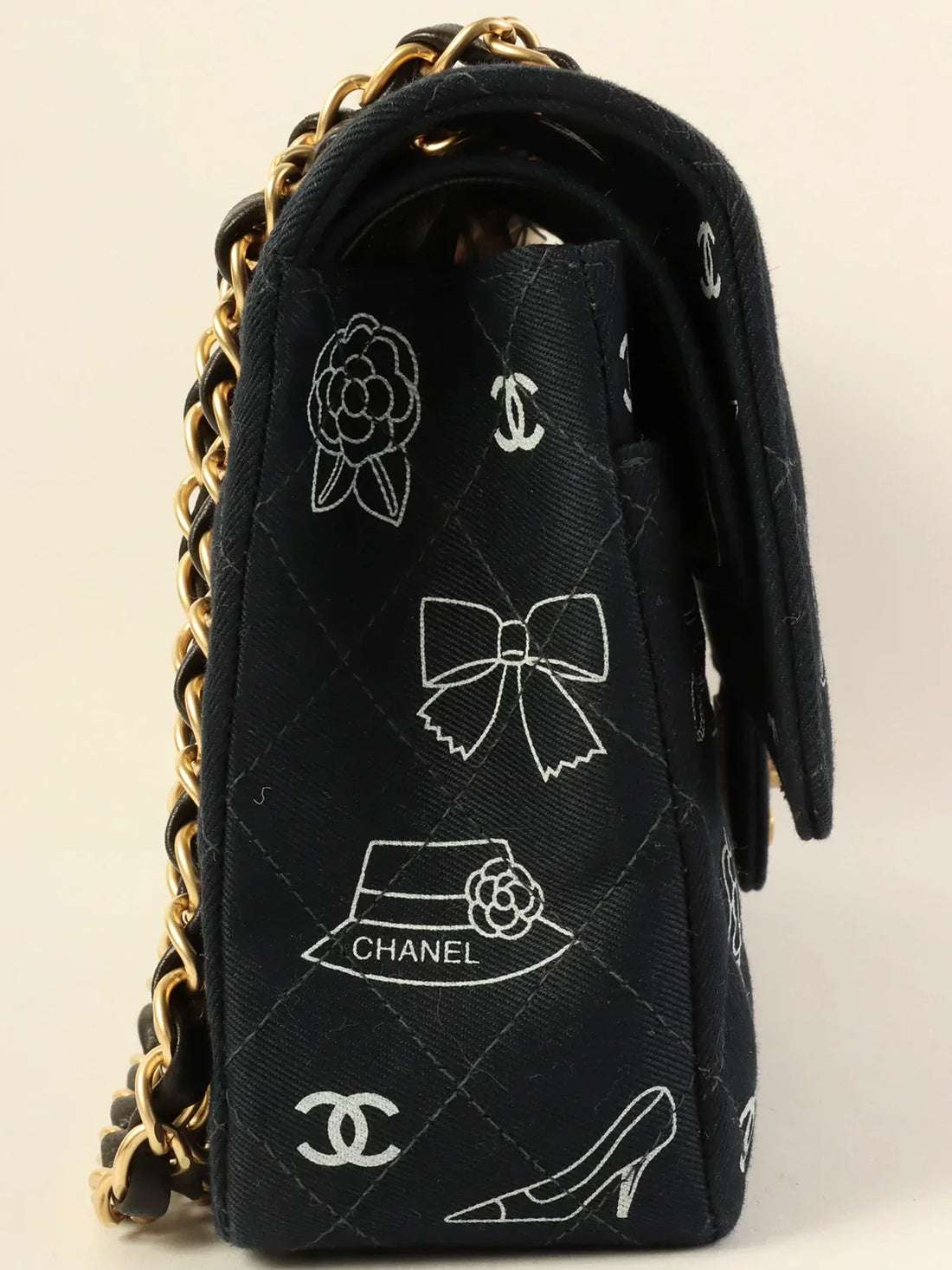 Top Quality Chanel Around 2001 Made Canvas Cc Mark Multi Print Classic New Chain Bag 25Cm Navy