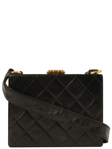 Top Quality Chanel Around 1990 Made Cc Mark Stitch Metal Clasp Box Shouder Bag Black