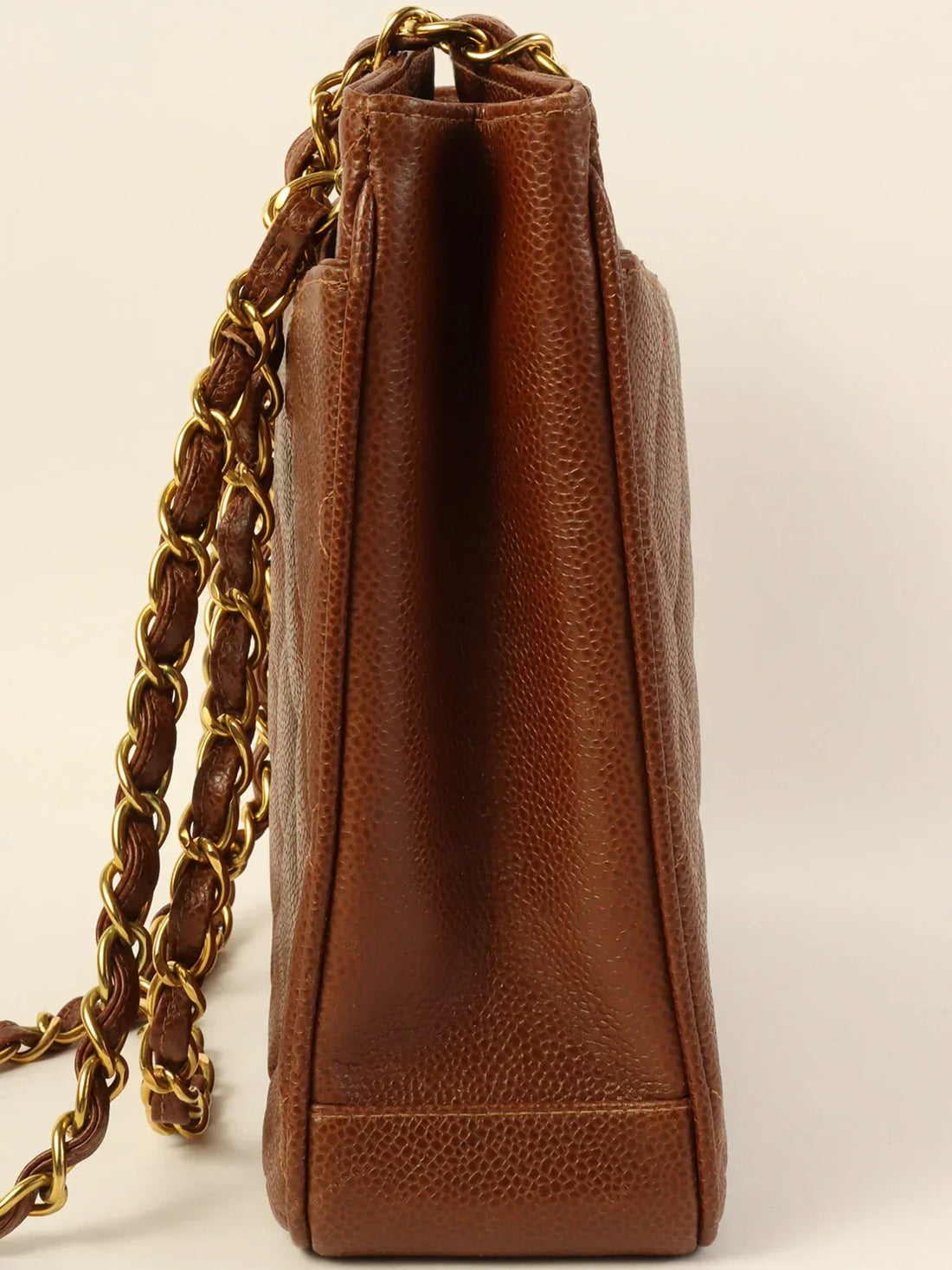 Top Quality Chanel Around 1995 Made Caviar Skin Turn-Lock Chain Tote Bag Brown