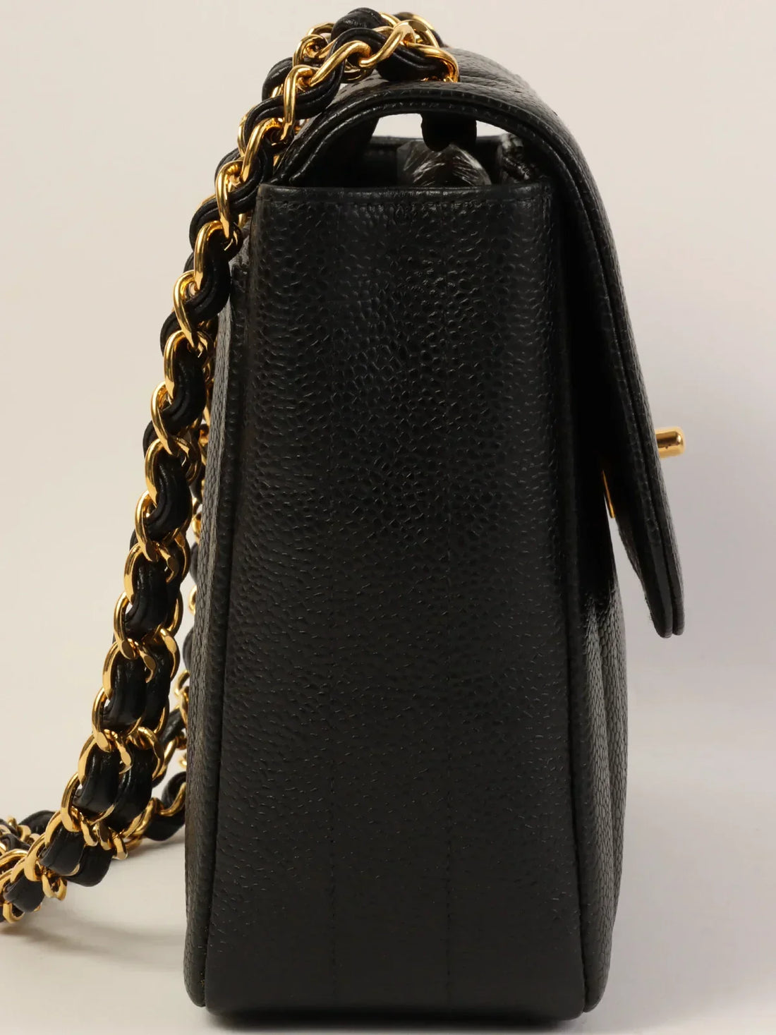 Top Quality Chanel Around 1995 Made Caviar Skin Mademoiselle Stitch Turn-Lock Chain Bag Black