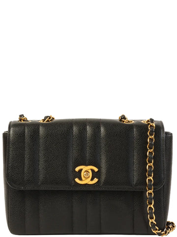 Top Quality Chanel Around 1995 Made Caviar Skin Mademoiselle Stitch Turn-Lock Chain Bag Black