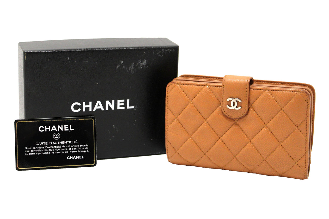 Top Quality Chanel  Brown Quilted Caviar Leather Bifold Wallet