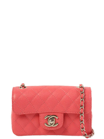 Top Quality Chanel Around 2004 Made Caviar Skin Turn-Lock Mini Chain Bag Pink