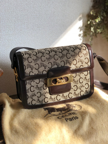 CELINE C Macadam Horse carriage Jacquard Shoulder bag Brown New 1:1 Old CELINE 5chm38