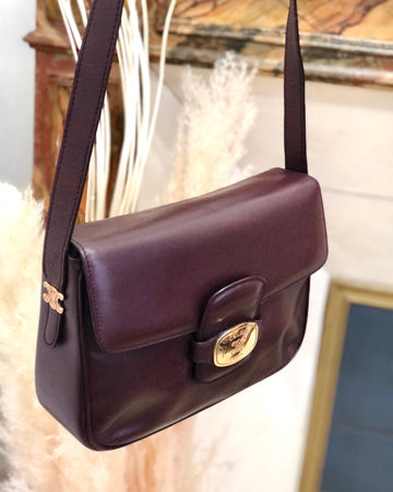 CELINE  Plate Side  Triomphe Leather Shoulder Bag Bordeaux Old Celine New 1:1 xfmxkn