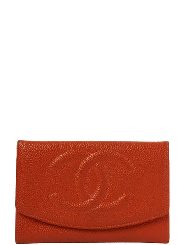 Top Quality Chanel Around 1998 Made Caviar Skin Cc Mark Stitch Wallet Orange