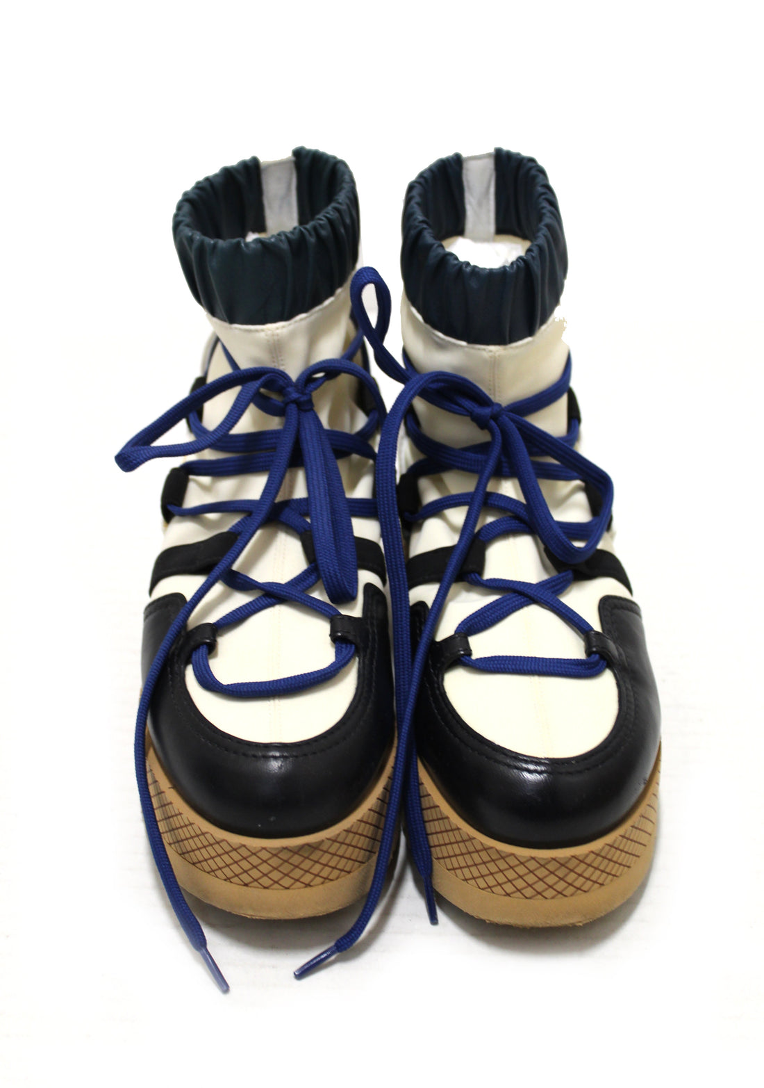 Top Quality Chanel  & Mixed Fibers Ivory, Rose, Blue & Black Lace Up Platform Size 35.5 C