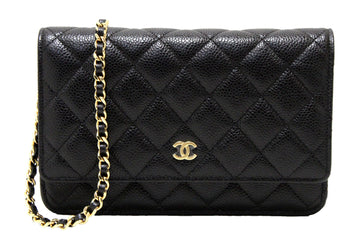NEW Top Quality Chanel Black Quilted Caviar Leather Wallet On Chain WOC Messenger Bag