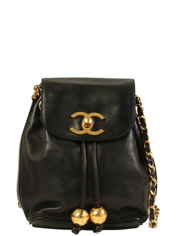 Top Quality Chanel Around 1995 Made Turn-Lock Mini Drawstring Shoulder Bag With Pouch Black