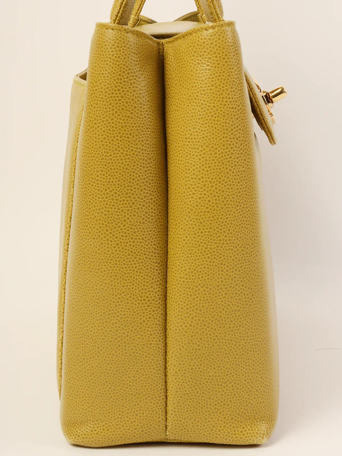 Top Quality Chanel Around 1998 Made Caviar Skin Turn-Lcok Top Handle Bag Lime Yellow