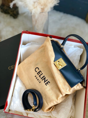 CELINE Gancini Top handle Crossbody 2Way Shoulder bag Handbag Navy Old CELINE New 1:1 vtuj8t