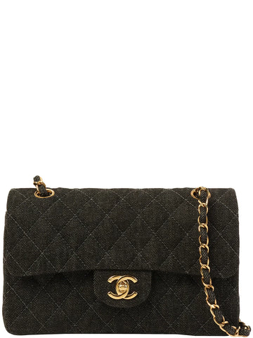 Top Quality Chanel Around 1998 Made Denim Classic New Chain Bag 23Cm Black
