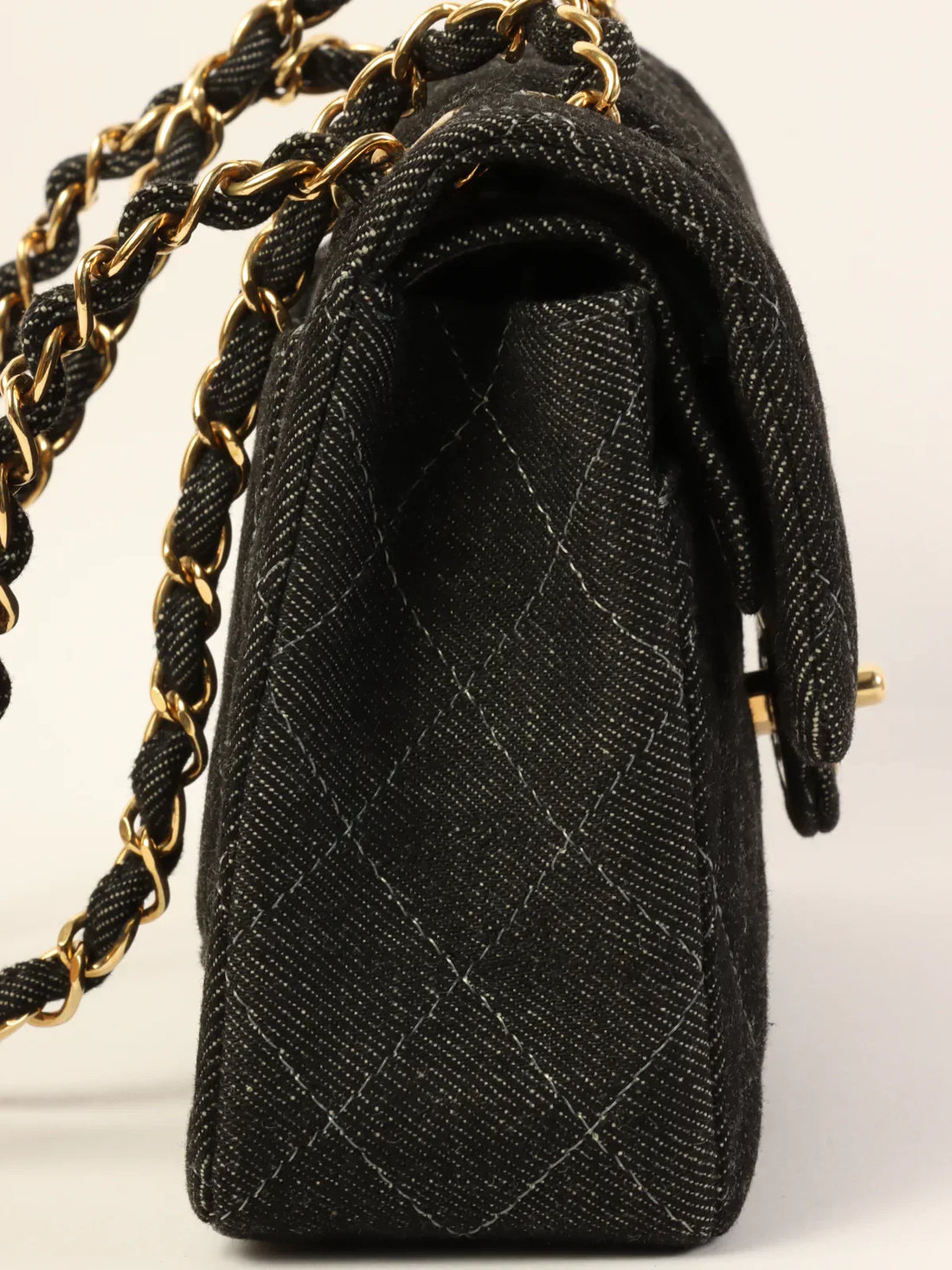 Top Quality Chanel Around 1998 Made Denim Classic New Chain Bag 23Cm Black