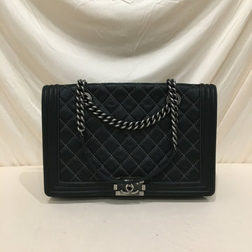 Top Quality Chanel Black Leather Large Boy Shoulder Bag Sku# 76345