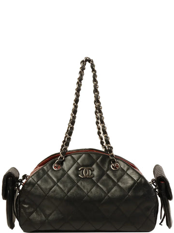 Top Quality Chanel Around 2007 Made Double Pockets Cc Mark Plate Chain Shoulder Bag Black