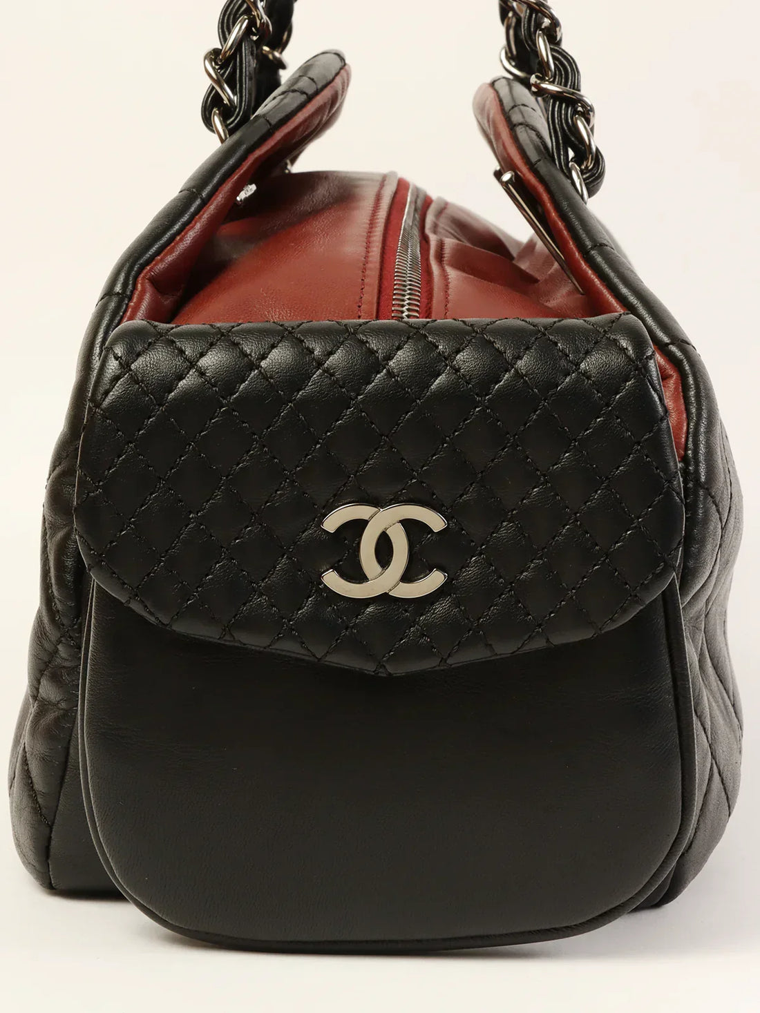 Top Quality Chanel Around 2007 Made Double Pockets Cc Mark Plate Chain Shoulder Bag Black
