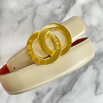 CELINE Double Circle Leather Belt Ivory New 1:1 Old Celine rtutp8