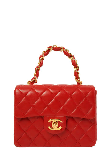 Top Quality Chanel Around 1990 Made Classic New Chain Top Handle Bag Mini Red