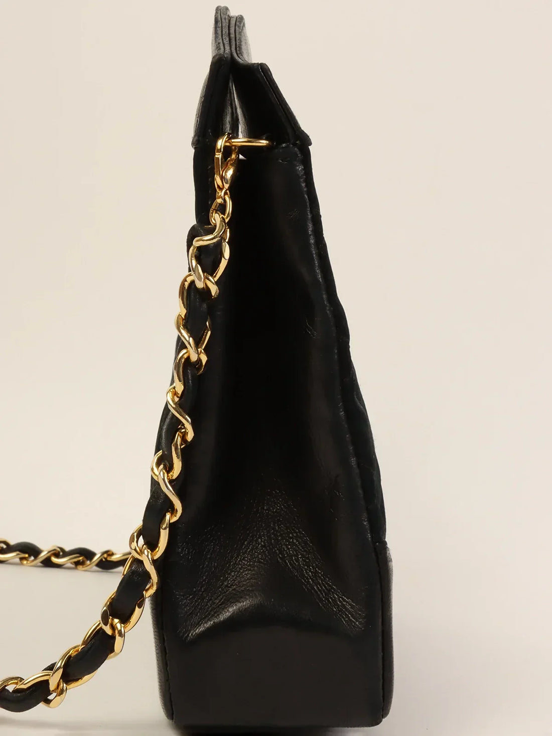 Top Quality Chanel Around 1990 Made Leather Satin Combination Turn-Lock 2Way Chain Bag Black