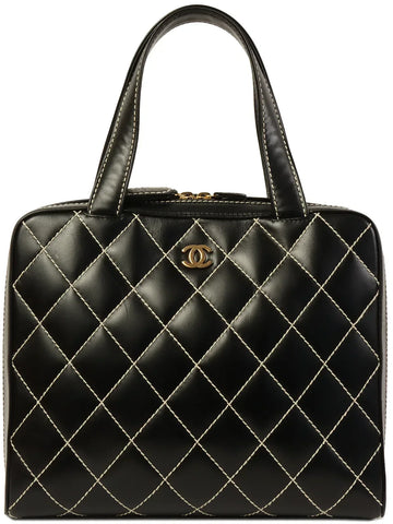Top Quality Chanel Around 2001 Made Wild Stitch Cc Mark Plate Tote Bag Black