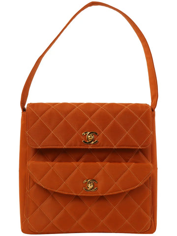 Top Quality Chanel Around 1997 Made Nylon Turn-Lock One Shoulder Bag Orange