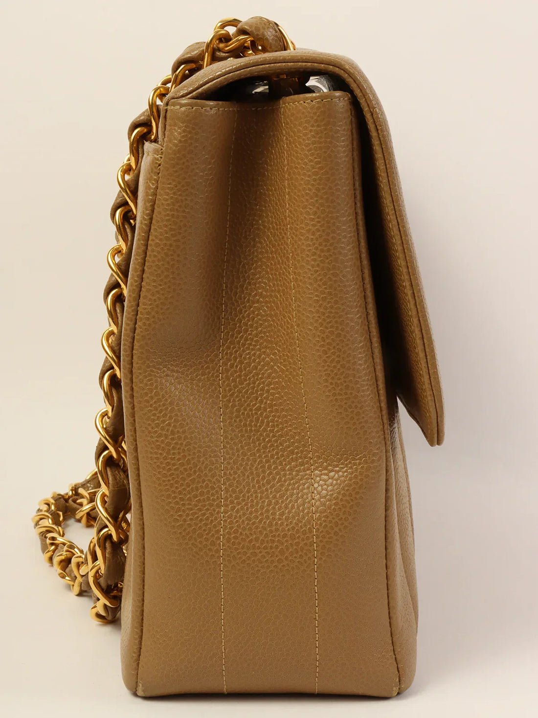 Top Quality Chanel Around 1995 Made Caviar Skin Mademoiselle Stitch Turn-Lock Chain Bag Mocha Beige