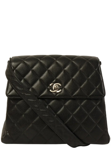 Top Quality Chanel Around 1997 Made Caviar Skin Turn-Lock Shoulder Bag Black