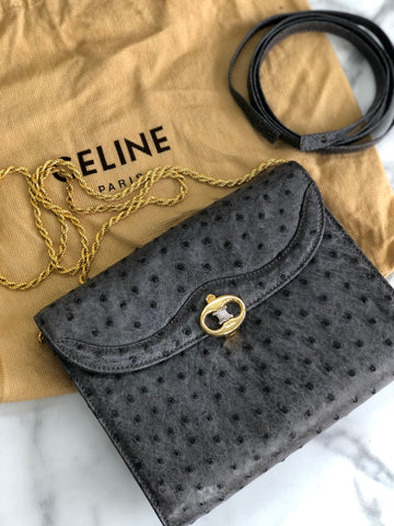 CELINE  Triomphe Ostrich Two way Chain Shoulder Bag Clutch bag Gray Old Celine New 1:1 vybyhv