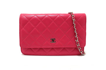 Top Quality Chanel Fuchsia Pink Quilted Lambskin Leather Wallet On Chain WOC Messenger Bag