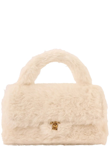 Top Quality Chanel Around 1992 Made Fur Turn-Lock Top Handle Bag Off White
