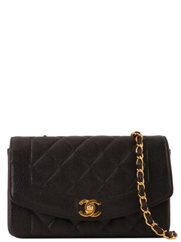 Top Quality Chanel Around 1992 Made Caviar Skin Diana New Chain Bag 22Cm Black
