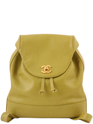 Top Quality Chanel Around 1997 Made Caviar Skin 6 Cc Mark Stitch Turn-Lock Backpack Lime Green